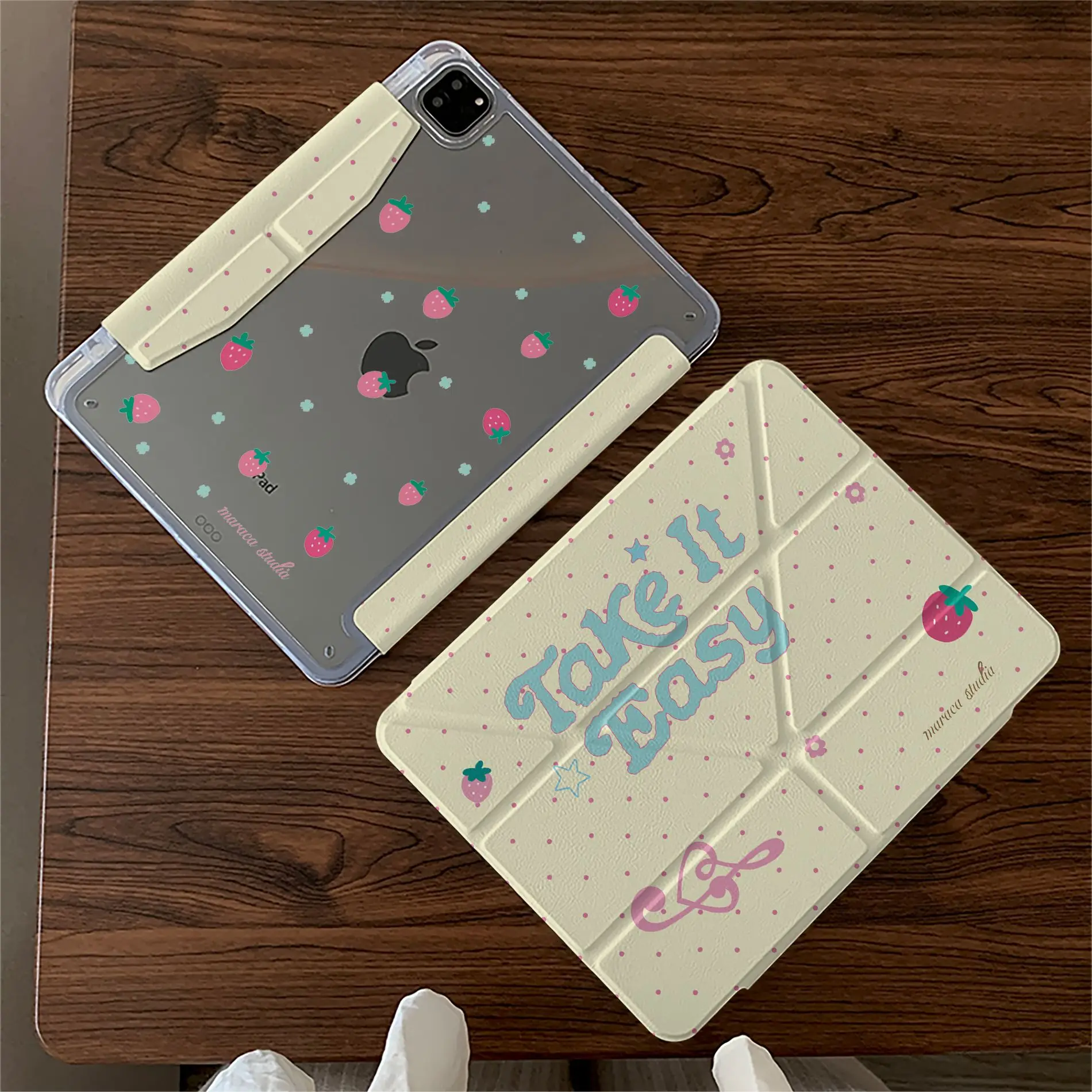 Yellow Strawberry Note 3-Y Fold iPad Case For iPad Pro 11 13in 2025 iPad Pro 12.9in Air7 10th 11th M4/5 Buckle Protective Cover