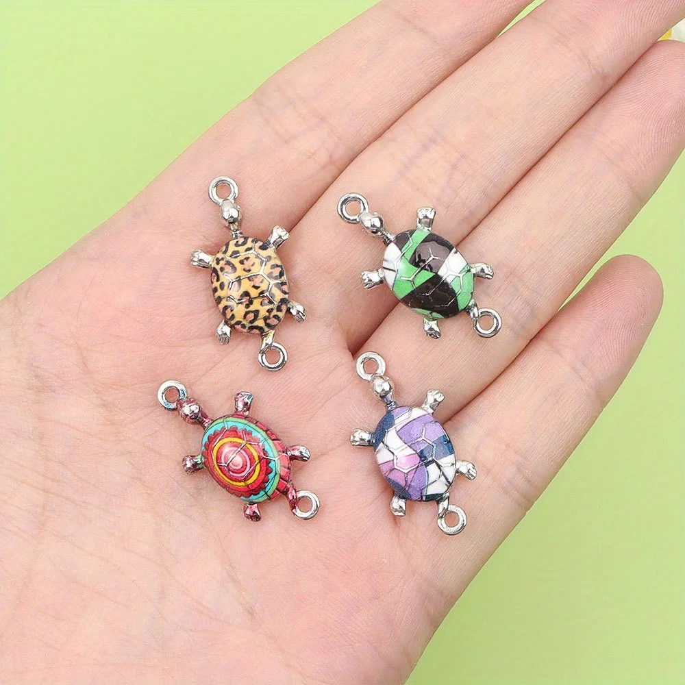 2/7/14pcs Multi-color Enamel Flower Pattern Turtle Shaped Pendant for DIY Bracelets, Necklaces, Earrings, Decorative Accessories