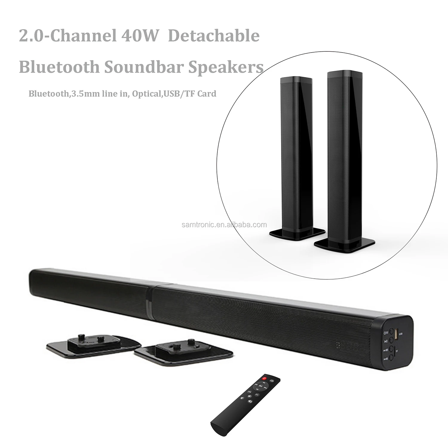 Samtronic 40W 2.0CH 4-Speaker Detachable Soundbar TV Speaker LED Digital Display Wired/Wireless for Surround Sound System