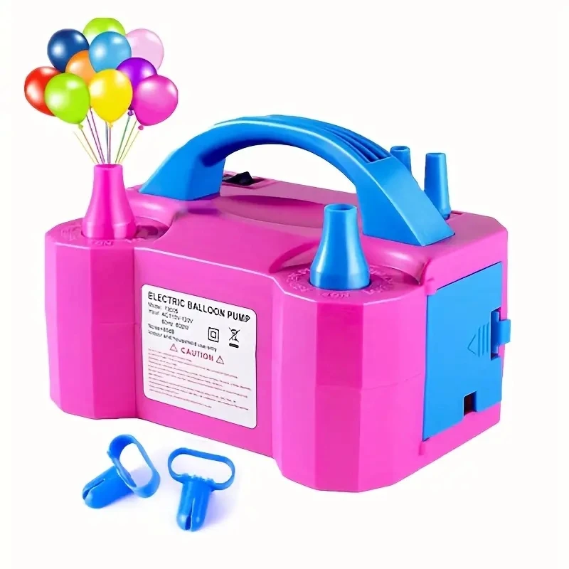 Bomba de Balão Elétrica Portátil com Duas Saídas, 600W, Vermelho Rosa - Alimentada por USB, Operação Manual para Decorações de Festas e Eventos