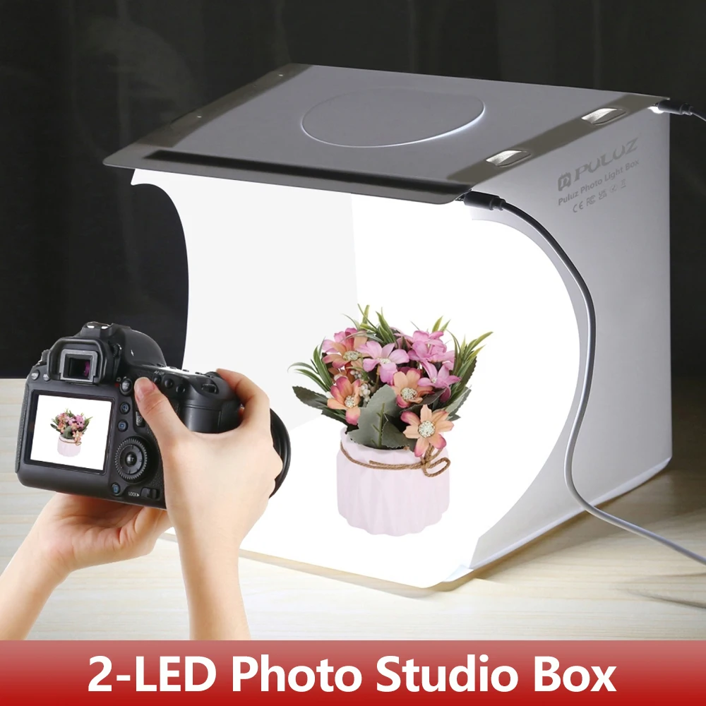 Photo Studio Box with LED Light 20cm Mini Portable Photography Lighting Tent Foldable Shooting Softbox 2x20 Lights 6 Backdrops