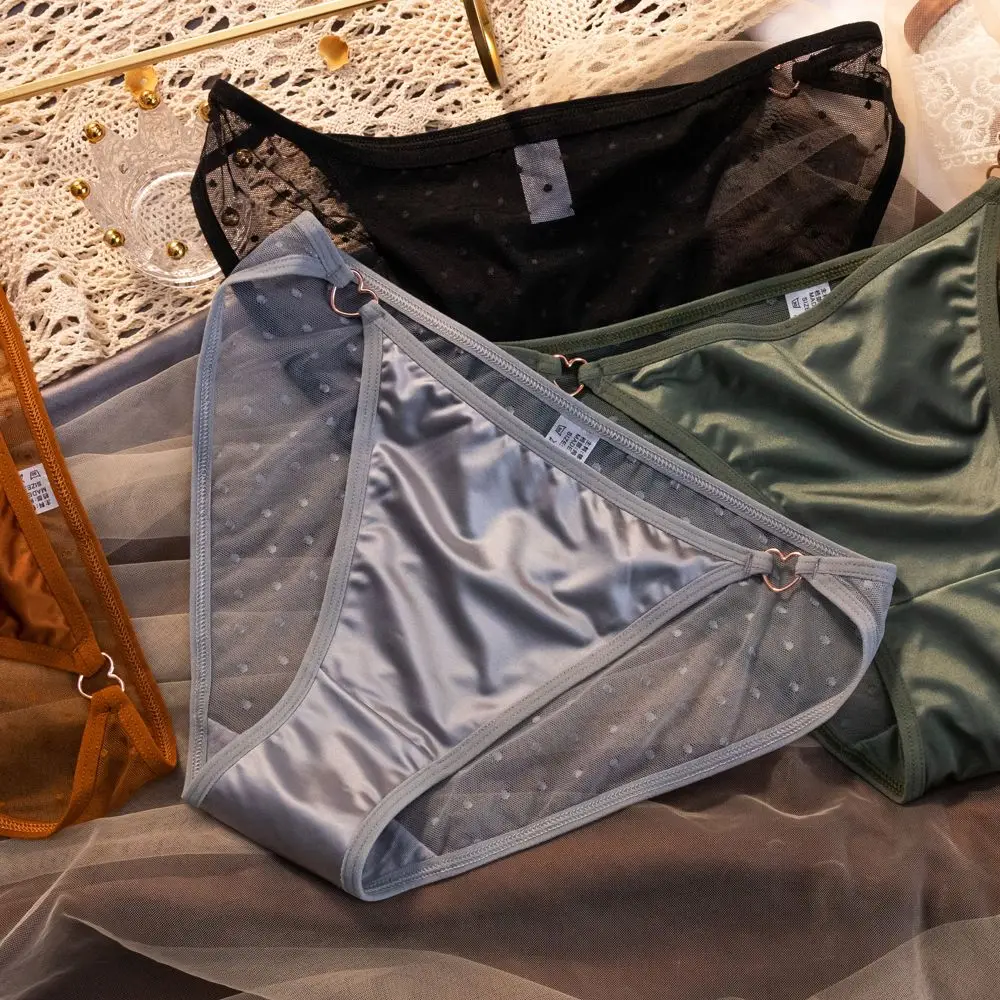 Ropa interior dulce para chicas, entrepierna de algodón, hebilla de corazón de amor, ropa interior con estampado de puntos, bragas de encaje para mujer, ropa interior sin costuras