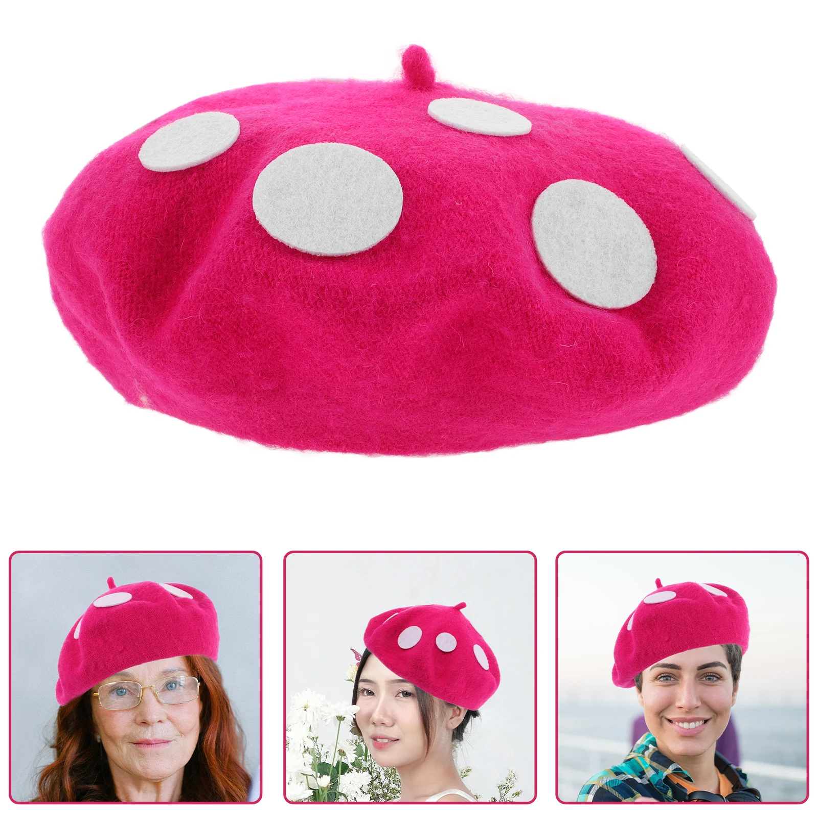 

Mushroom Beret Headgear Women Wool Cap Hat Halloween Costume Cosplay Party Favor Christmas Headband Decor Role Play
