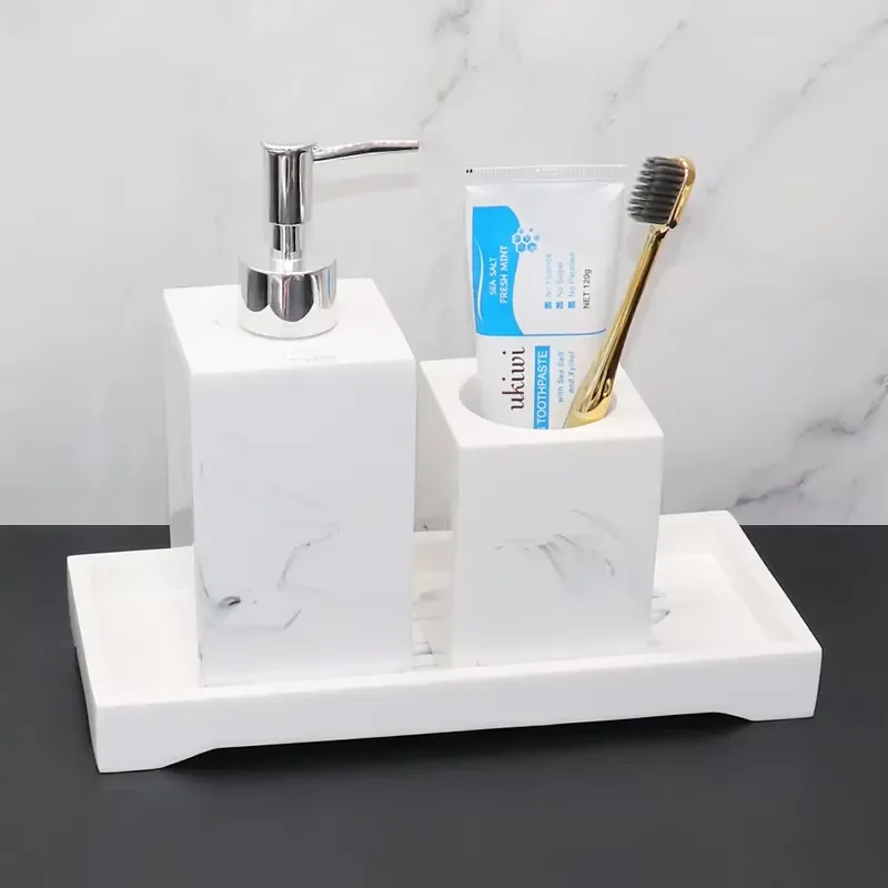 Bathroom Accessories Set, Design Toothbrush Holder, Farmhouse Bathroom Decor, 3 pcs Resin Gift Set Apartment Essentials