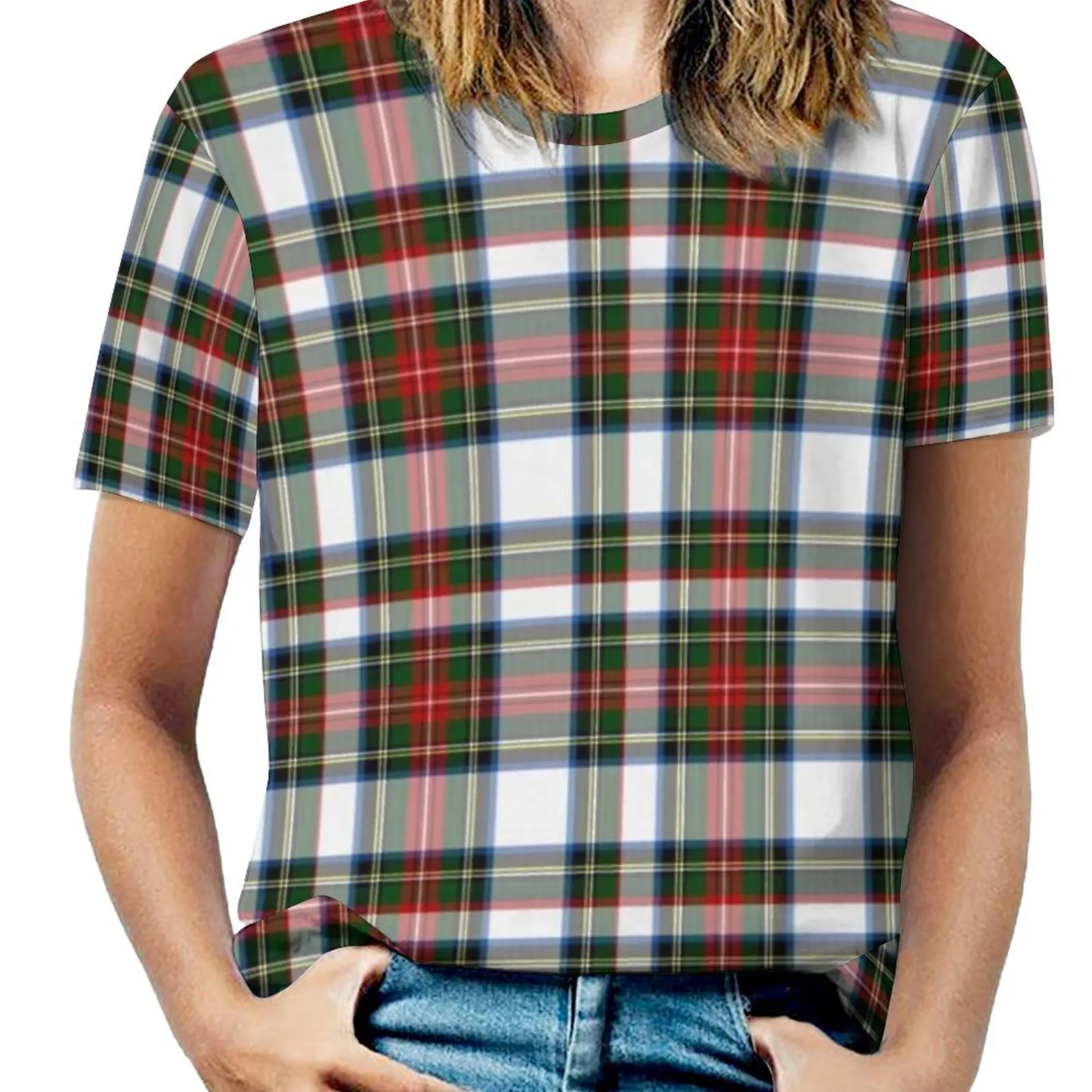 Clan Stewart Dress Tartan Plaid Pattern Women T-Shirt Crewneck Casual Short Sleeve Tops Summer Tees Clan Stewart Colorful