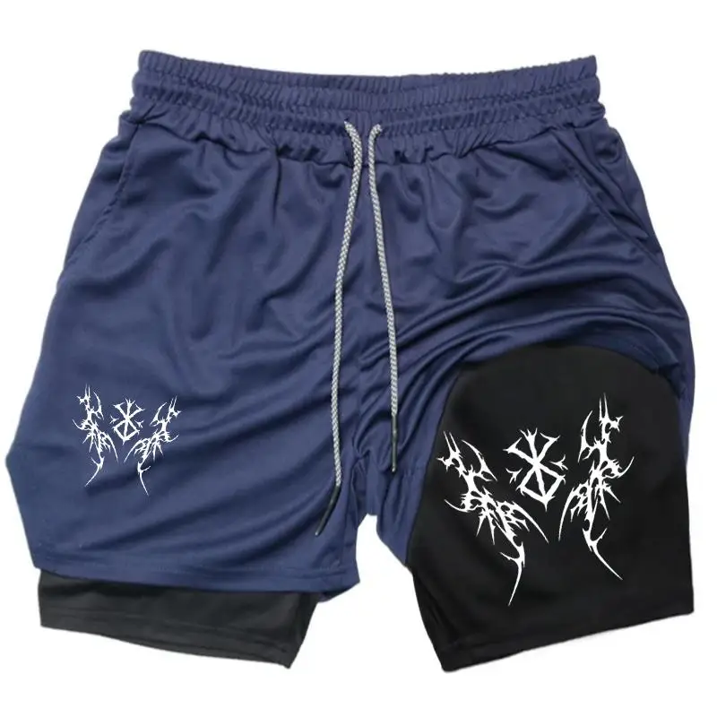 Exquisite Pattern Print Performance Short Men 2 in 1 Running Compression Training Sportswear Workout with Pockets