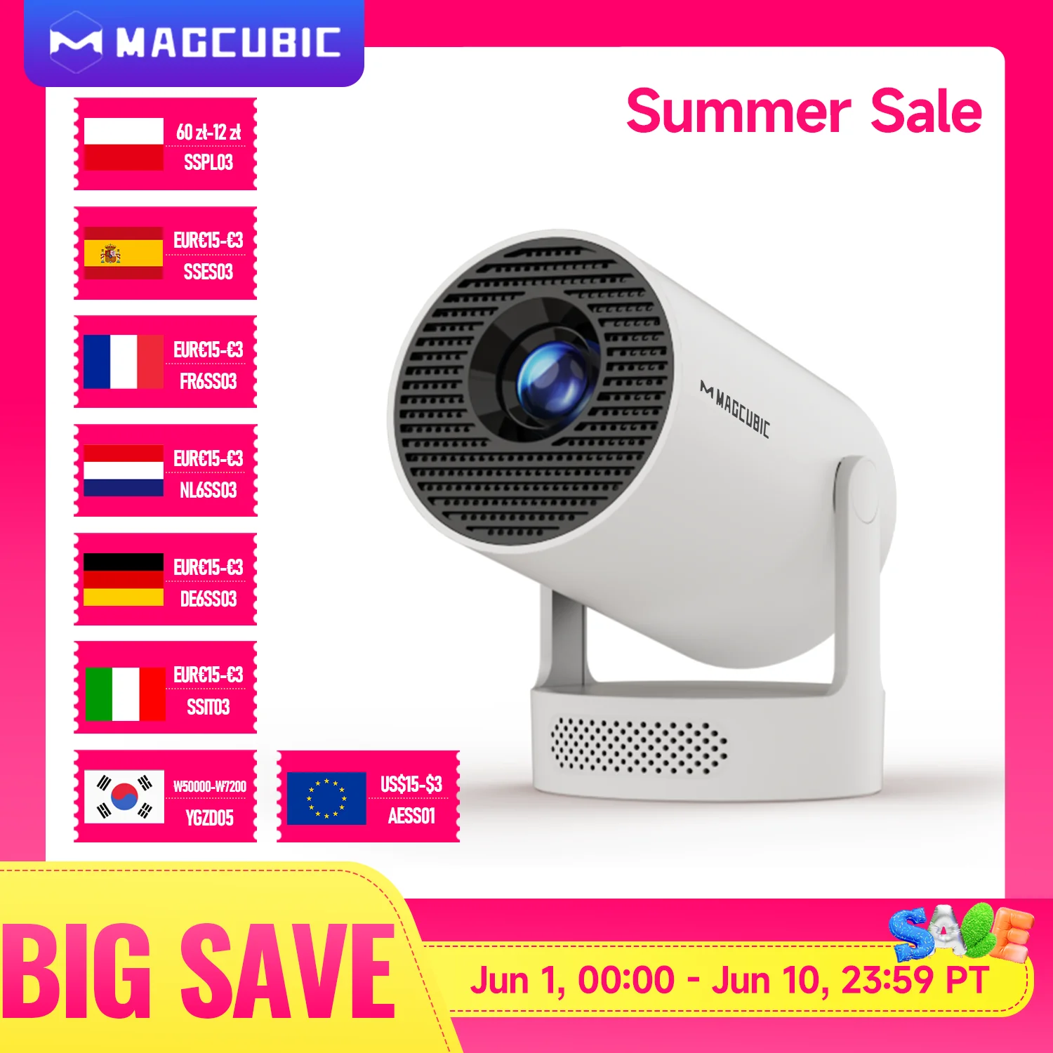 Projecteur portable Magcubic HY300 Pro+ 8K Android 14, 8000 lumens, WiFi 6, BT5.4, cinéma en plein air, haut-parleur HiFi 5W, prise en charge de la résolution 720P HD