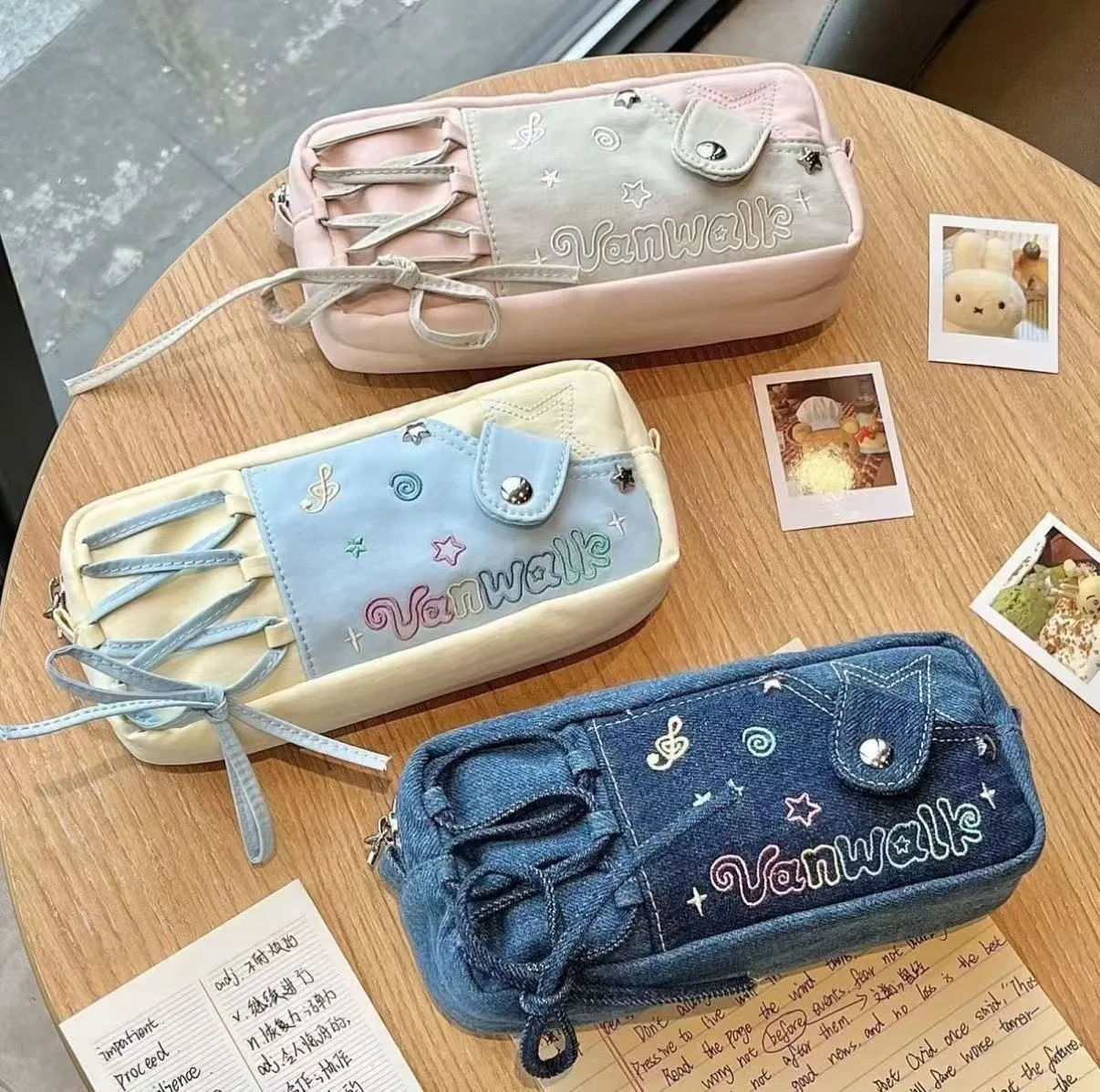 ins cute multi-star music note pencil bag large capacity cute niche student stationery box girls junior high school canvas bag
