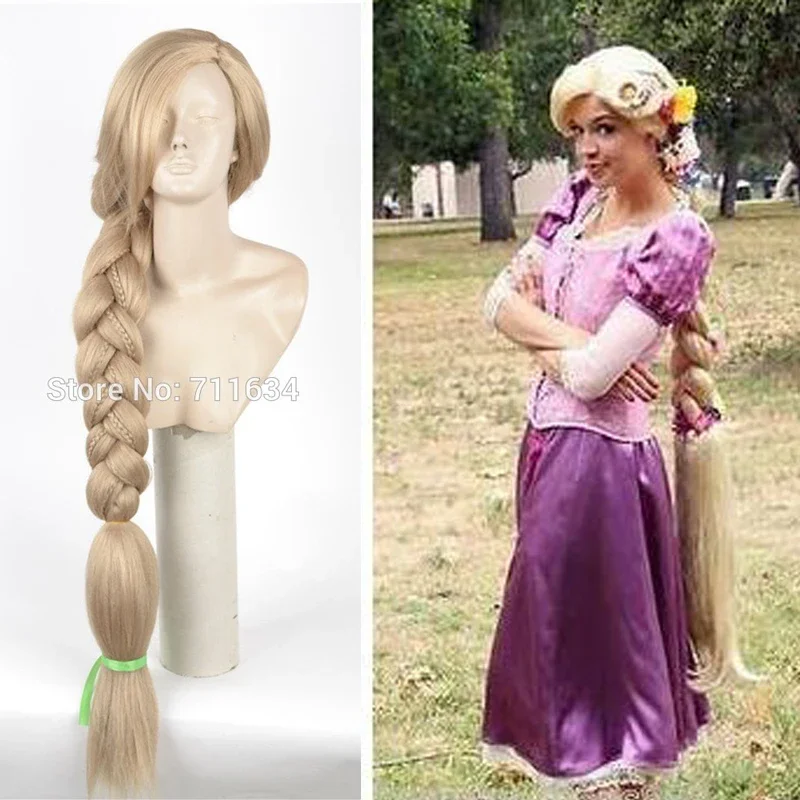 

Top Quality 100CM Long Rapunzel Tangled Light Blonde Straight Cosplay Hair big braid for women party Wig Cap