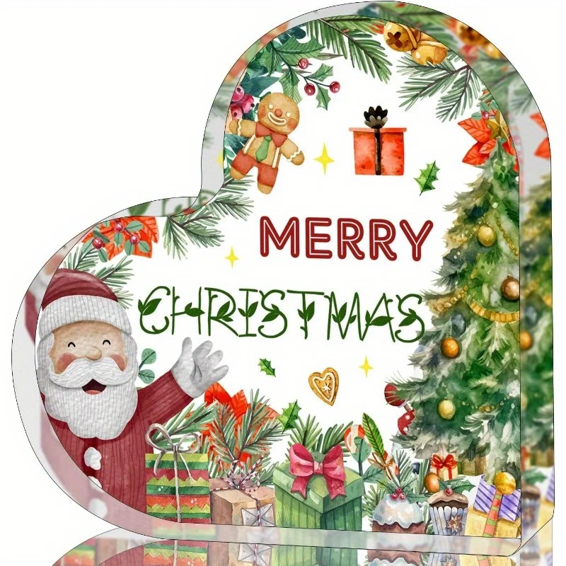 Heart Shape Acrylic Sign, Merry Christmas Watercolor Santa Desktop Ornament, Gingerbread Man Xmas Tree Gift Box Table Decor, Vintage Xmas Home Holiday Gift