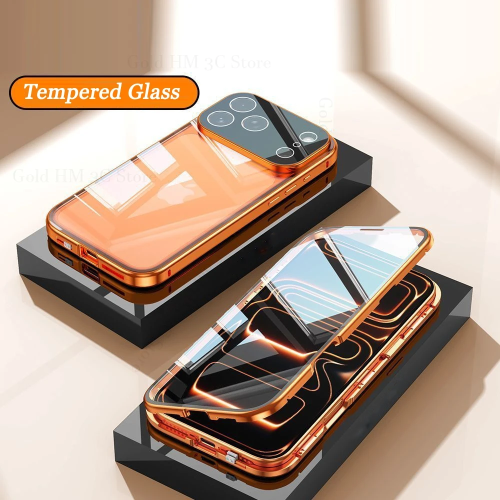 

For iPhone 17 Pro Max Tempered Glass Phone Flip Case For Apple 17 Air 16 15 Pro Max 360° Double Sided Magnetic Protective Cover