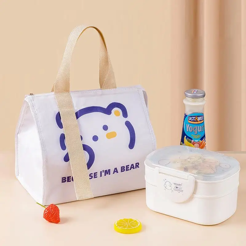 Insulated Lunch Box Bag Cute Handheld Oxford Cloth Bag for Office Workers And Students High Aesthetic Value Bento Bag