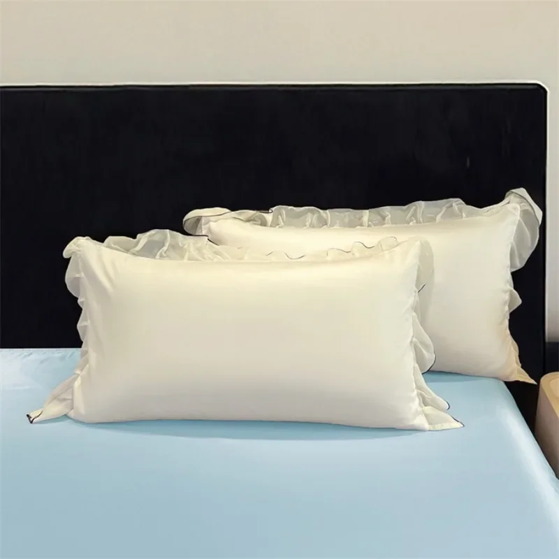 Premium feeling ice silk pillowcase pair 2025 new summer pillow liner cover wide edge lace pillowcase cover