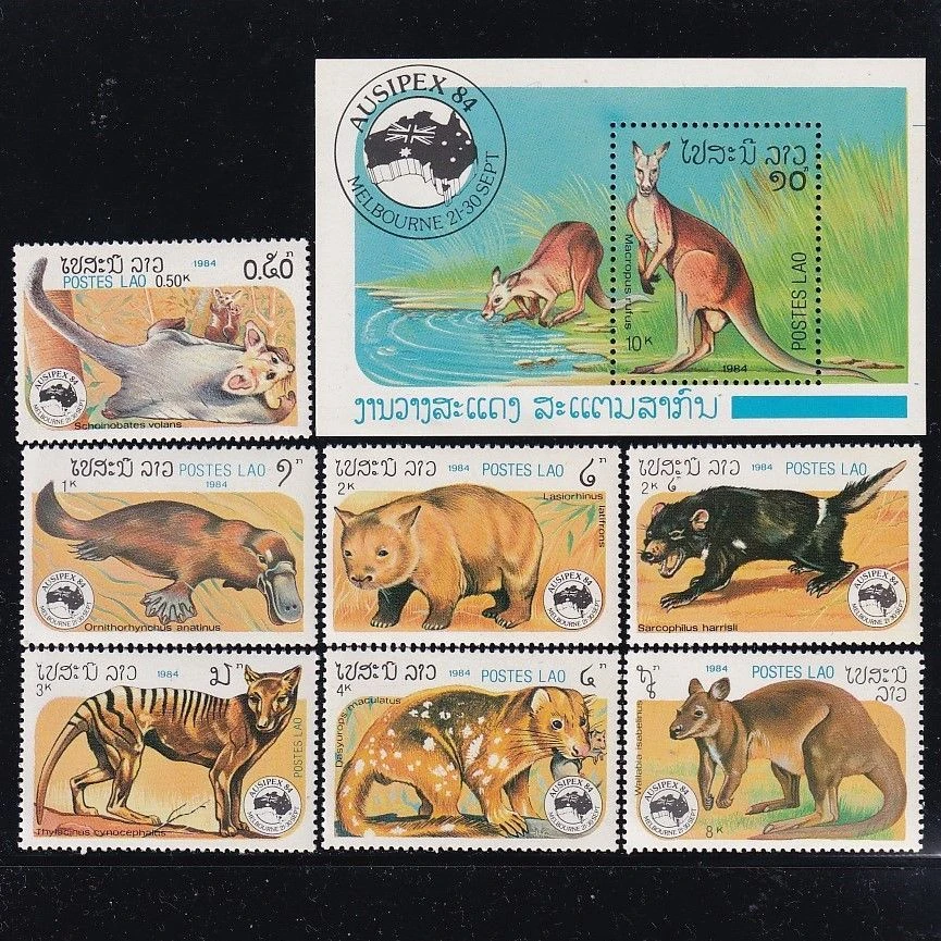 Laos Post Stamps Postage Year 1984 Platypus Kangaroo Animals Full Set 8 New Collectible Postage Stamps Material For Scrapbooking