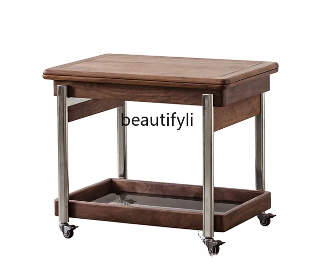 

Solid Wood Folding Movable Sofa Side Table Trolley Black Walnut Household Small Apartment Living Room