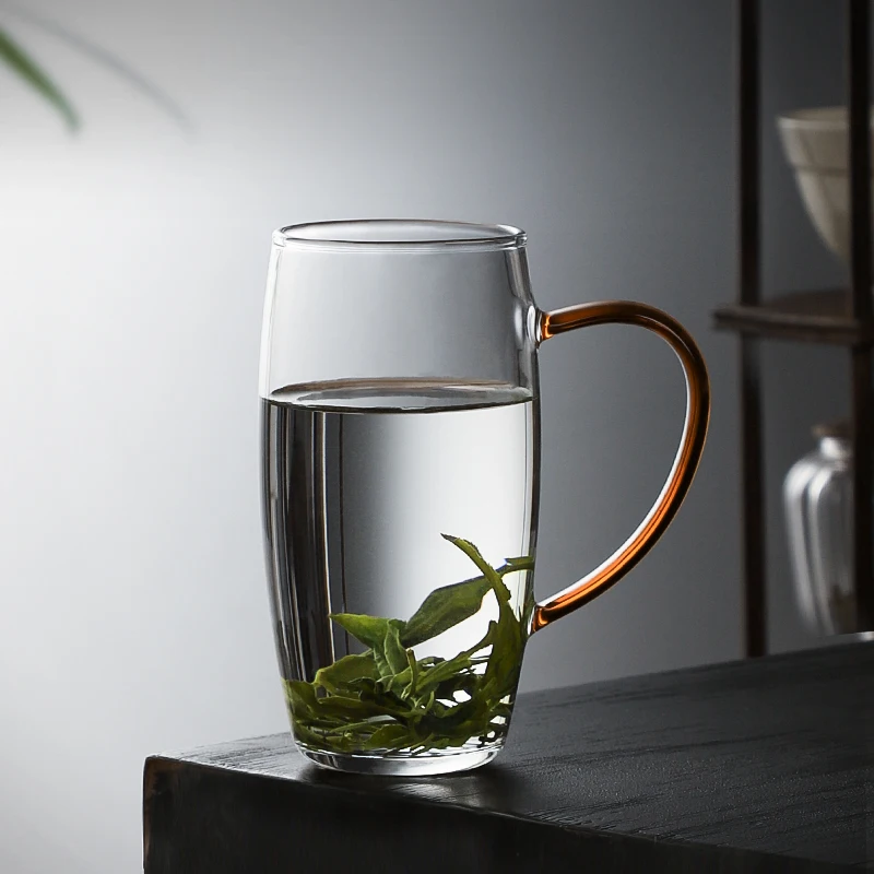 Heat-resistant Pretty Transparent Chinese Japanese Teacup Espresso Coffee Green Floral Tea Glass Cup Milk Mug With Handle