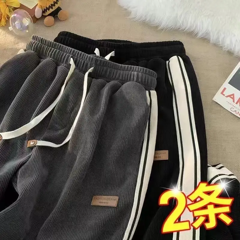 

Men's Loose Fce Lined Thiened Autumn Winter New Faion Straight Leg Long Pants Youth Casual Trousers Trendy Brand