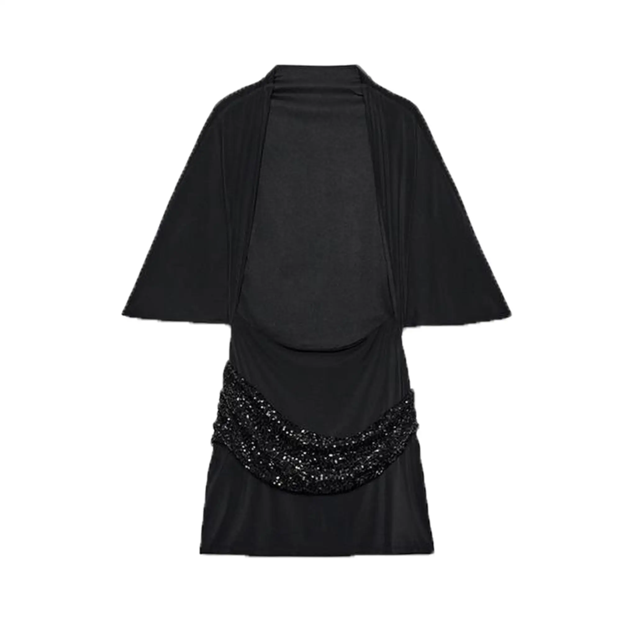 TFMLN Damen Pailletten-Patchwork-Kleid Elegantes Weitärmeliges Rückenfreies Minikleid Neue Mode Abendparty Schlankes Damen-Outfit – Detail 5