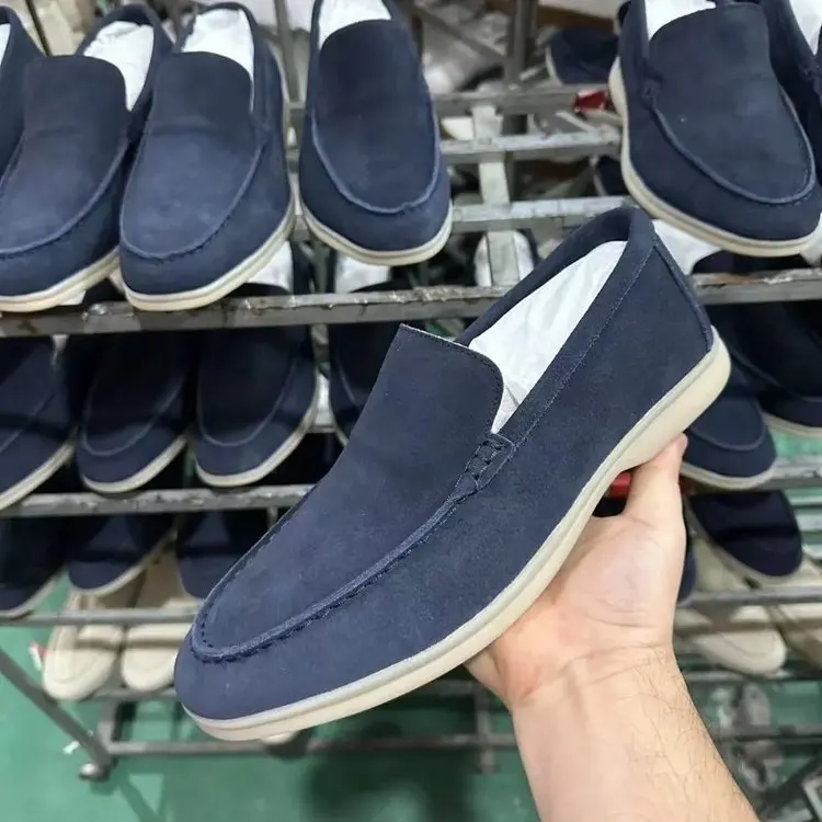 Italian Style Genuine Leather Men's Slip-On Beans Shoes Casual Trendy Fashion Single Shoes Comfortable round Toe Flat Heel