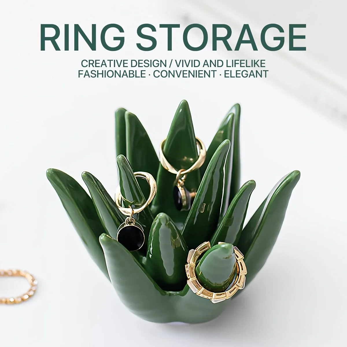 3/5 pcs Ceramic Aloe Vera Ring Holder Succulent Jewelry Stand Nordic Ring Display Tray Women Desktop Home Decor Gift