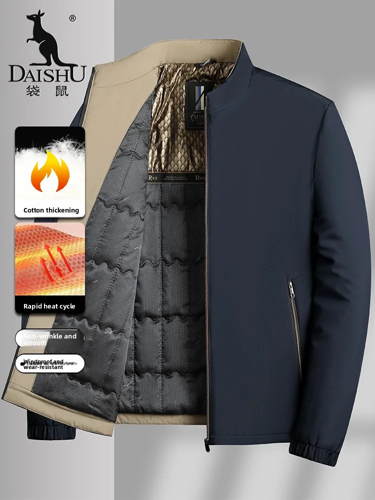 

Kangaroo Men's Jaet Thiened Fce Lined Stand Collar Cotton Coat Busin Casual Winter Coat Dad Sle Long Sve Zipper