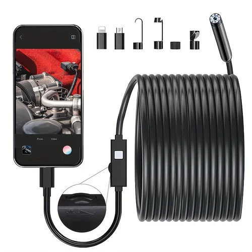 Imagen 1 del producto Cámara endoscópica industrial HD de 1920p con lente de 8 LED, cable duro flexible para iOS y Android, para reparación de automóviles y acondicionados