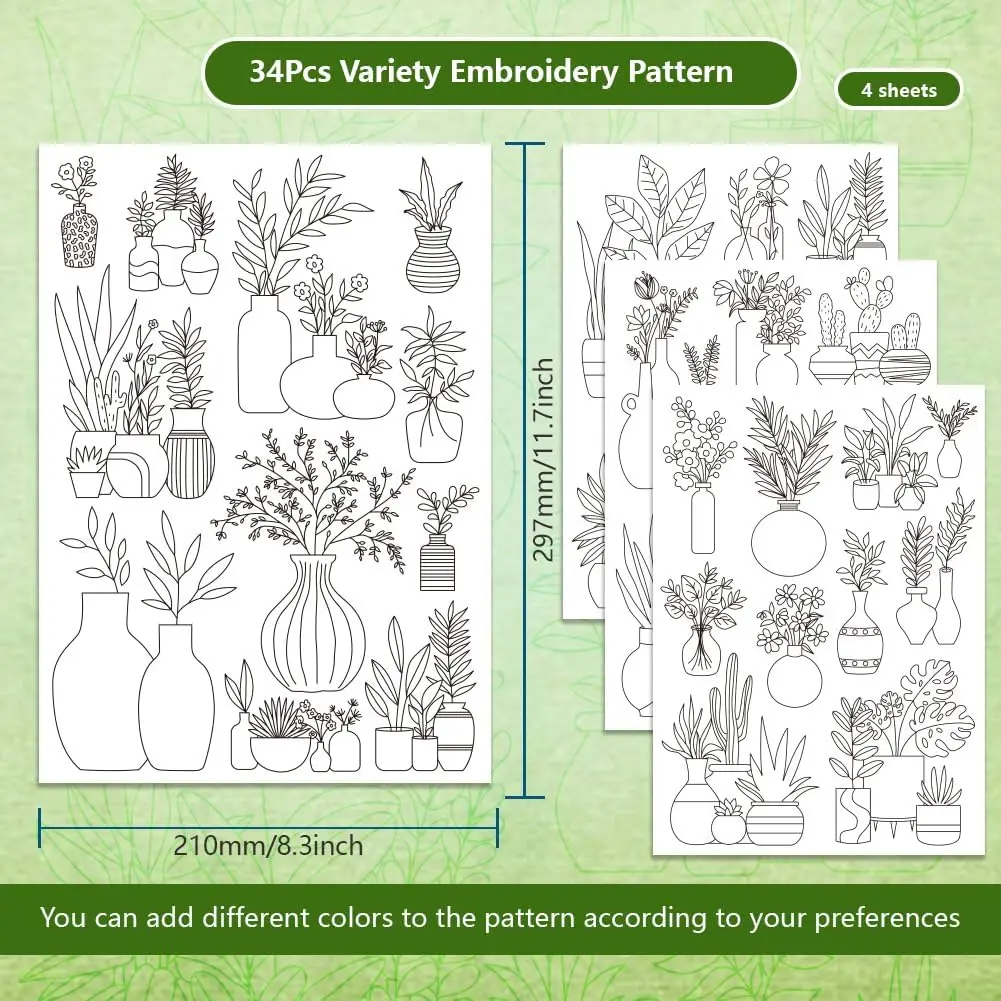 Flower Vase Water Soluble Stabilizer Embroidery Pattern,Self Adhesive Washable Stick and Stitch,Hand Sewing Stabilizers