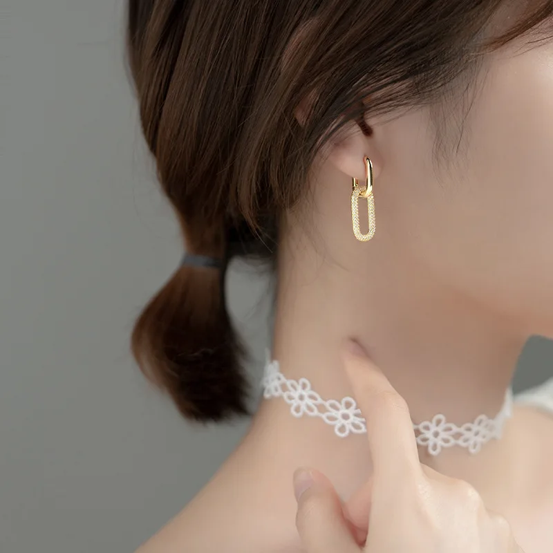 

New 925 Sterling Silver Zircon Shiny Earrings Geometric Shape Women Charm Earrings Birthday Gift for Friends Fine Jewelry