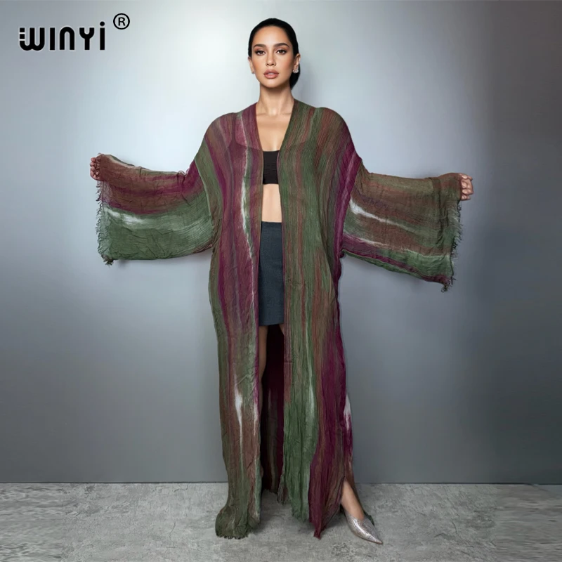 

Женский кардиган WINYI в богемном стиле с принтом ручной росписи, имитация хлопка, кимоно, летняя элегантность