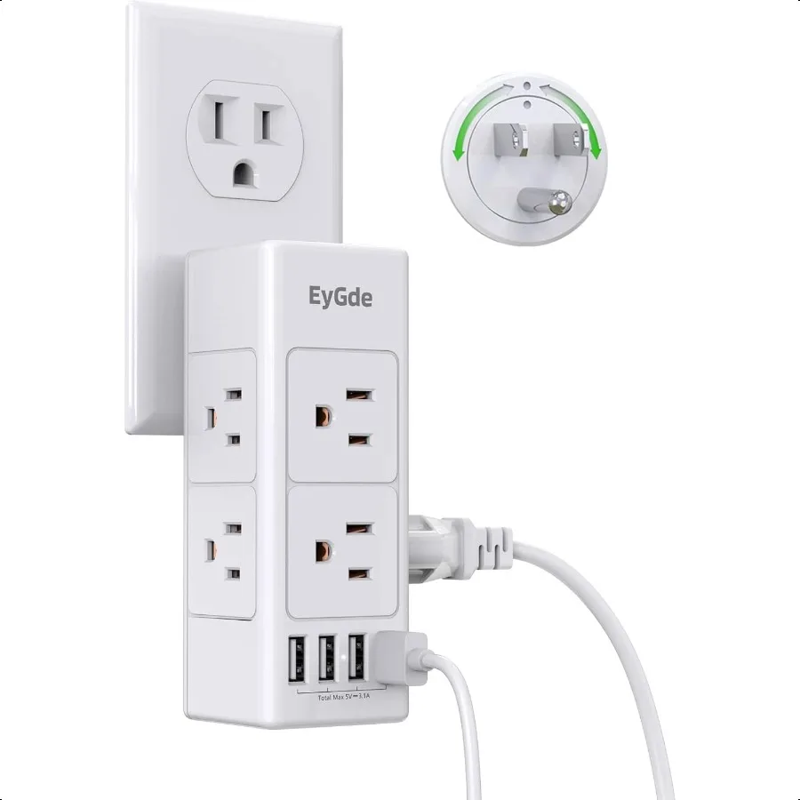 

Multi Plug Outlet Extender Outlet Splitter with Rotating Plug 6 Wall Outlet Widely Space 3 Sided and 4 USB Ports Wall Adapter P