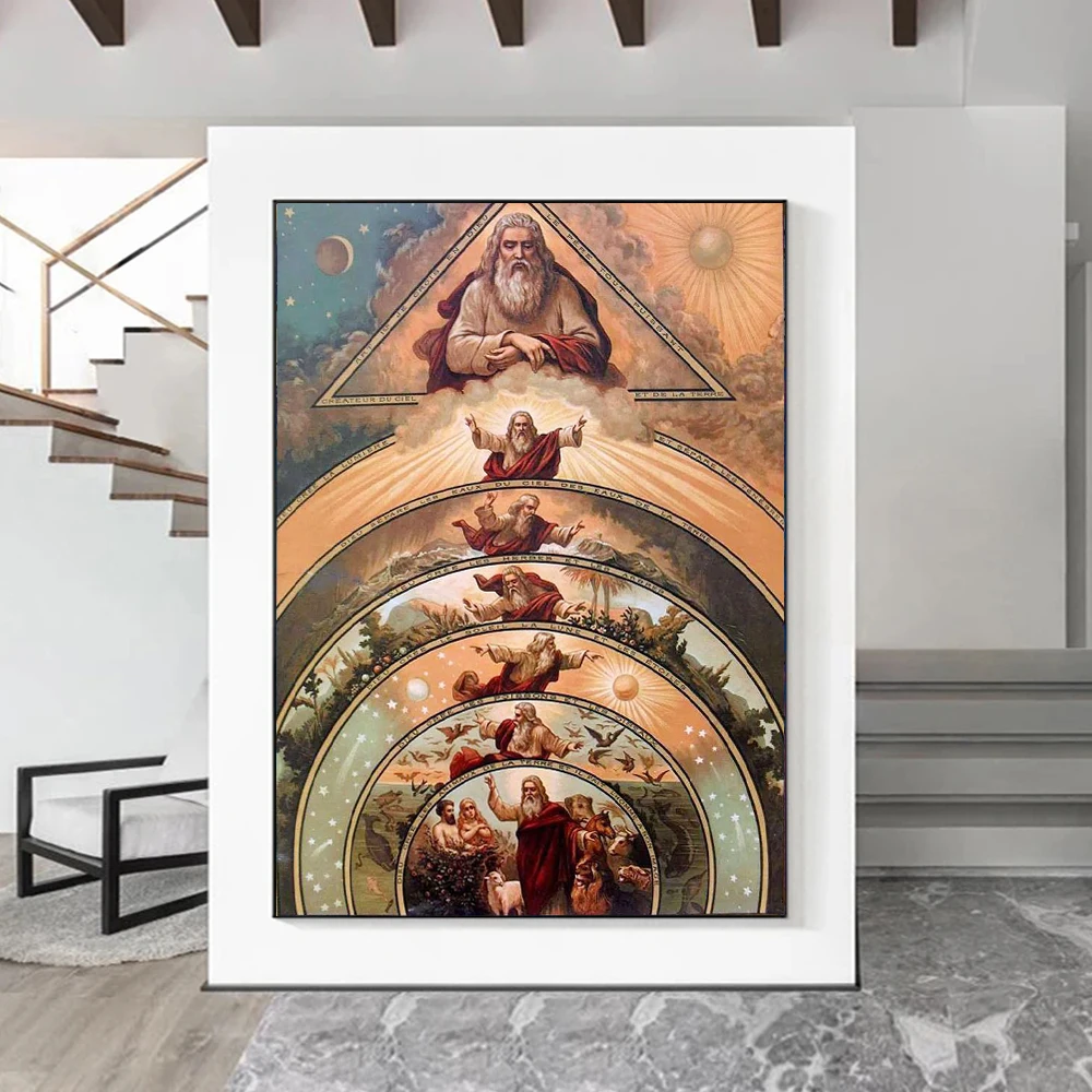 

Holy Bible Genesis Poster Prints For Living Room Bedroom Home Decor God Created The World In Seven Days Canvas Painting Wall Art