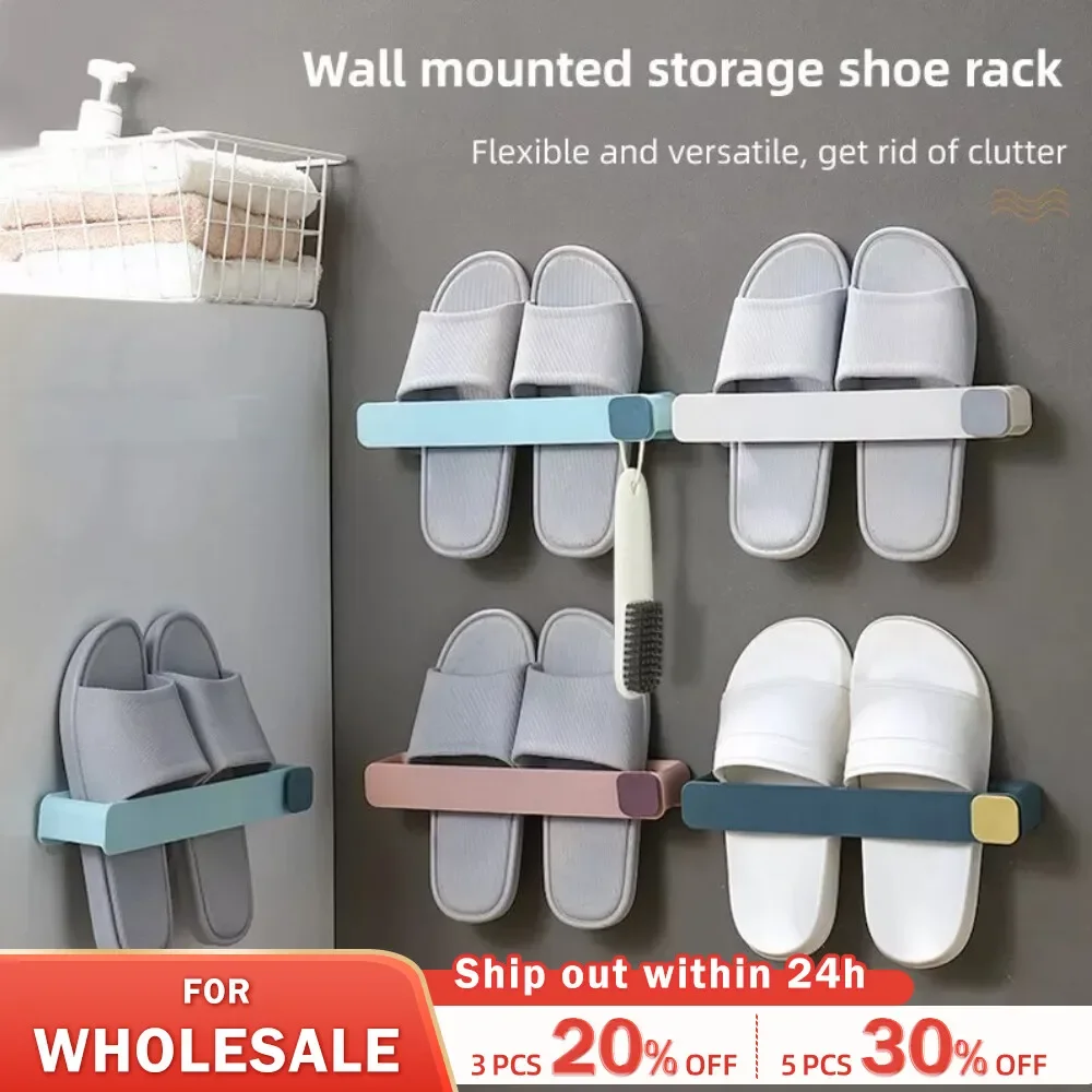 Bathroom Slipper Shelf No Punching Wall Mounted One Piece Shoe Rack Space Saving Shelf Bathroom Hanging