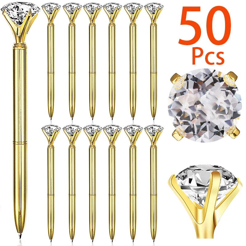 50Pcs Big Crystal Diamond Pens Gem Ballpoint Pens Retractable Ballpoint Gem Pens Rhinestones Crystal Bling Black Gel Ink Pen