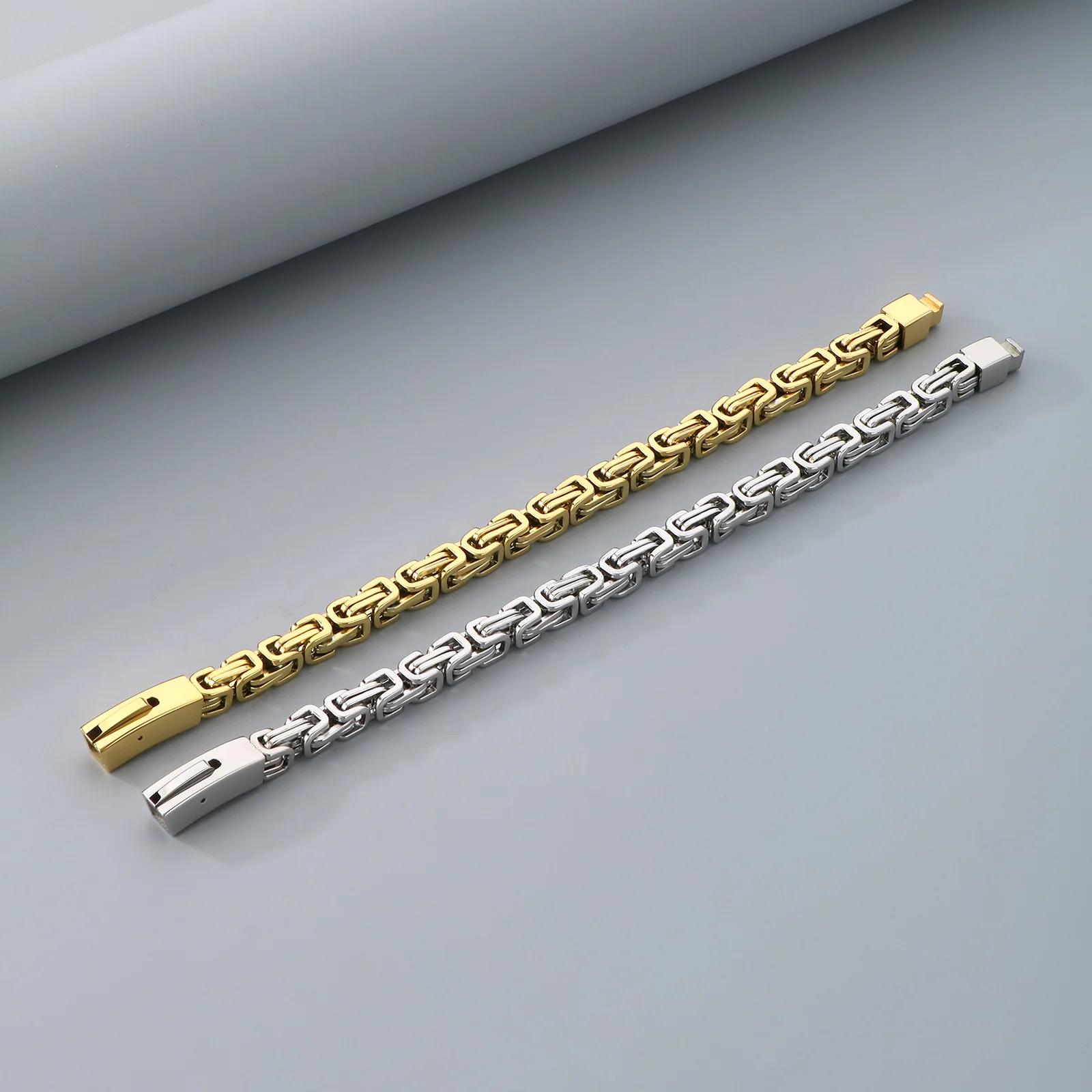 7mm Byzantine Royal Chain Bracelet - Stainless Steel Double Link Chain Bracelet - KB98361-K
