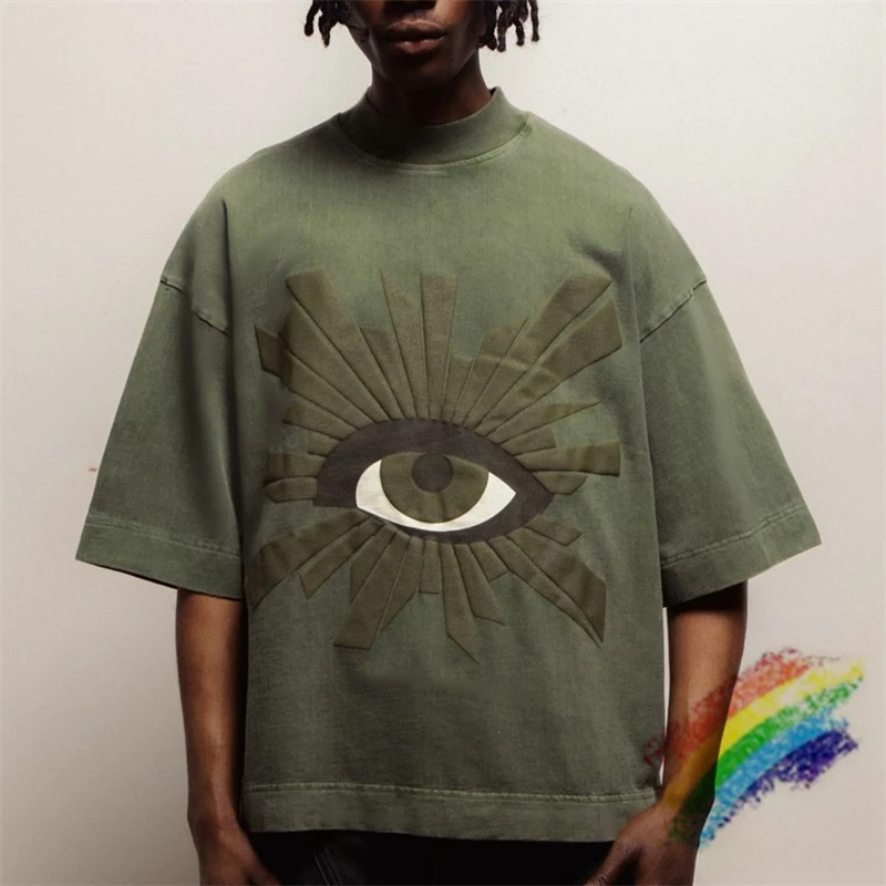 

Vintage Washed Military Green HOUSE OF ERRORS T Shirt Men Women 1:1 Best Quality Eye Foam Puff Print T-shirt Top Tees