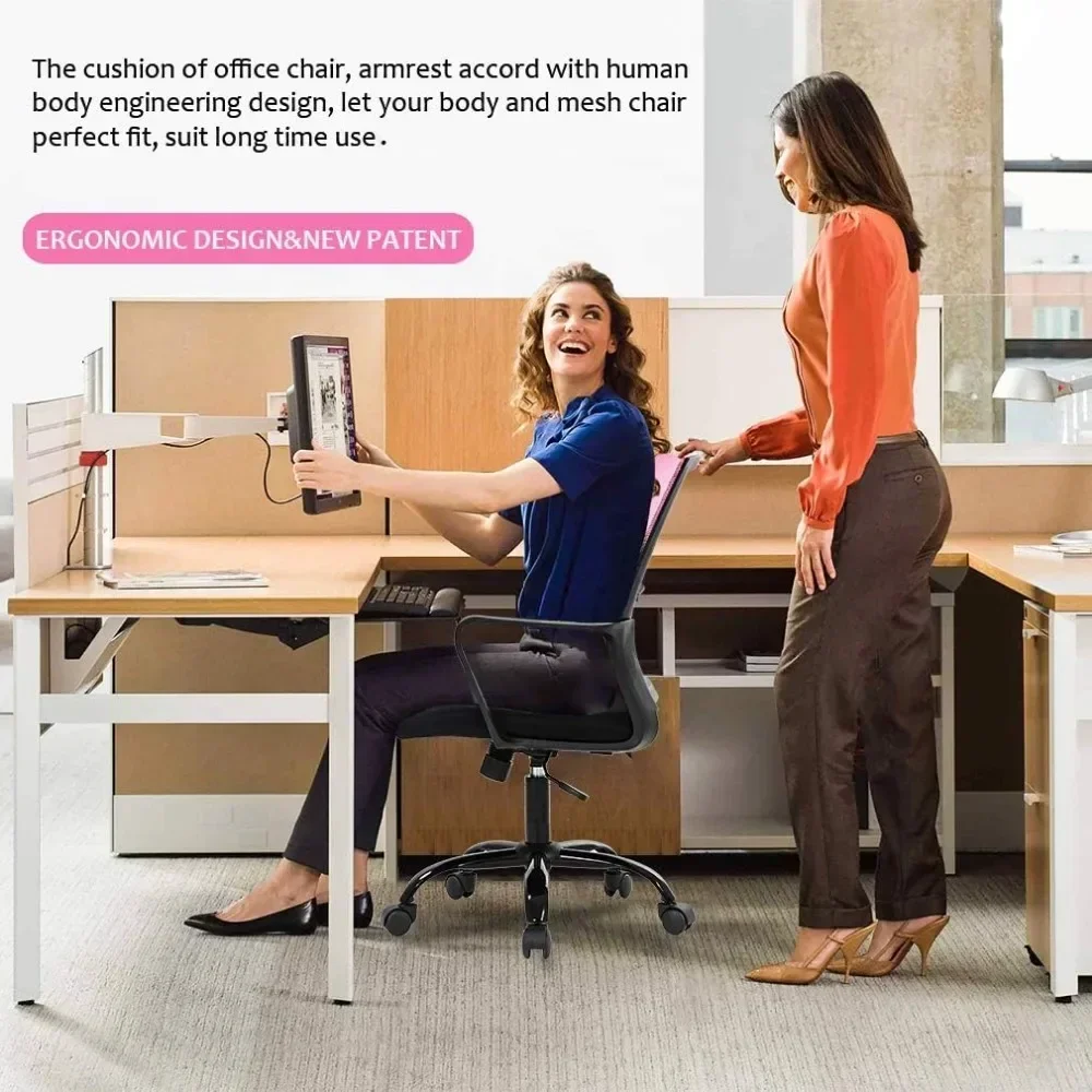 Office Chair, Mesh Work Chair, Ergonomic Administrative Computer Chair, Height Adjustable, Rolling And Rotating, Pink