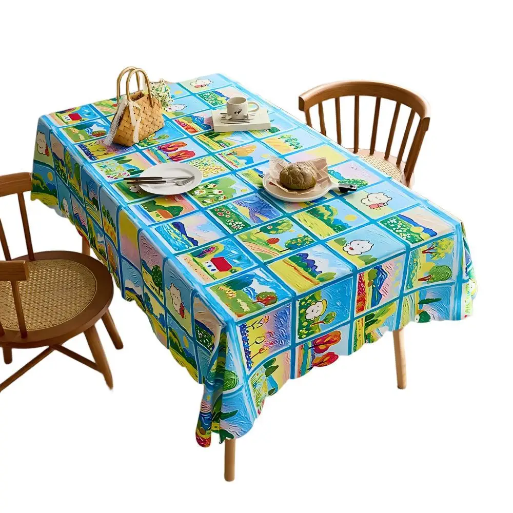 

Yjq oil painting wind tablecloth waterproof cute cartoon print decorative coffee table dining cloth