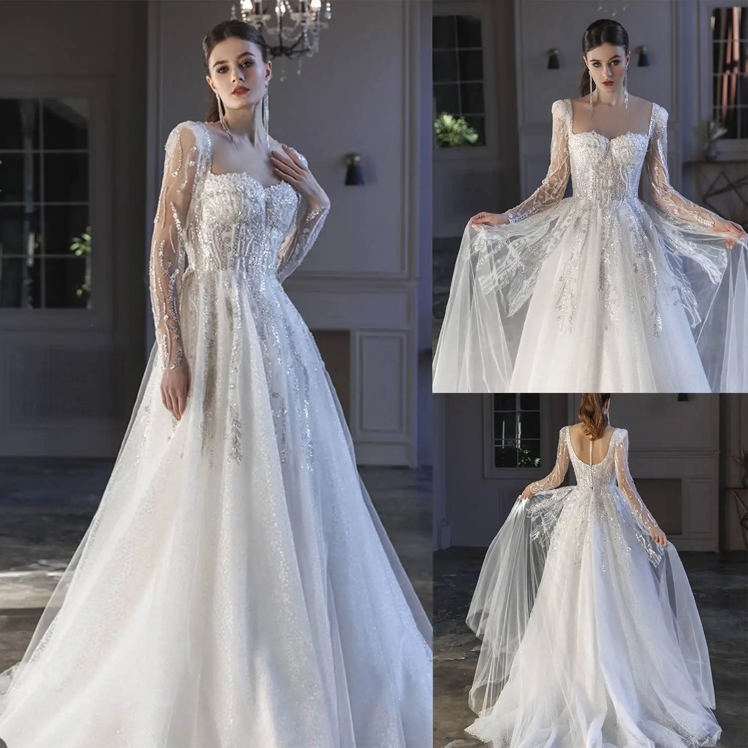 Abiti da sposa principessa a-line abiti da sposa Appliques perle paillettes abiti da sposa in pizzo abiti di grandi dimensioni De Novia colore personalizzato