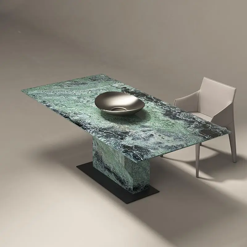 Italian Minimalist Dining Table, Bulgari Marble Rectangular Table Set for Small Home, Easy to Clean, Custom Size & Color