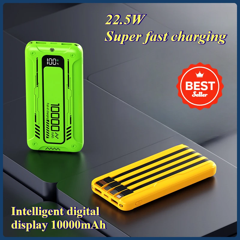 

22.5W Super Fast Charging Power Bank with 4 Built-in Cables 10000mAh Large Capacity and Digital Display Mobile Power Supply