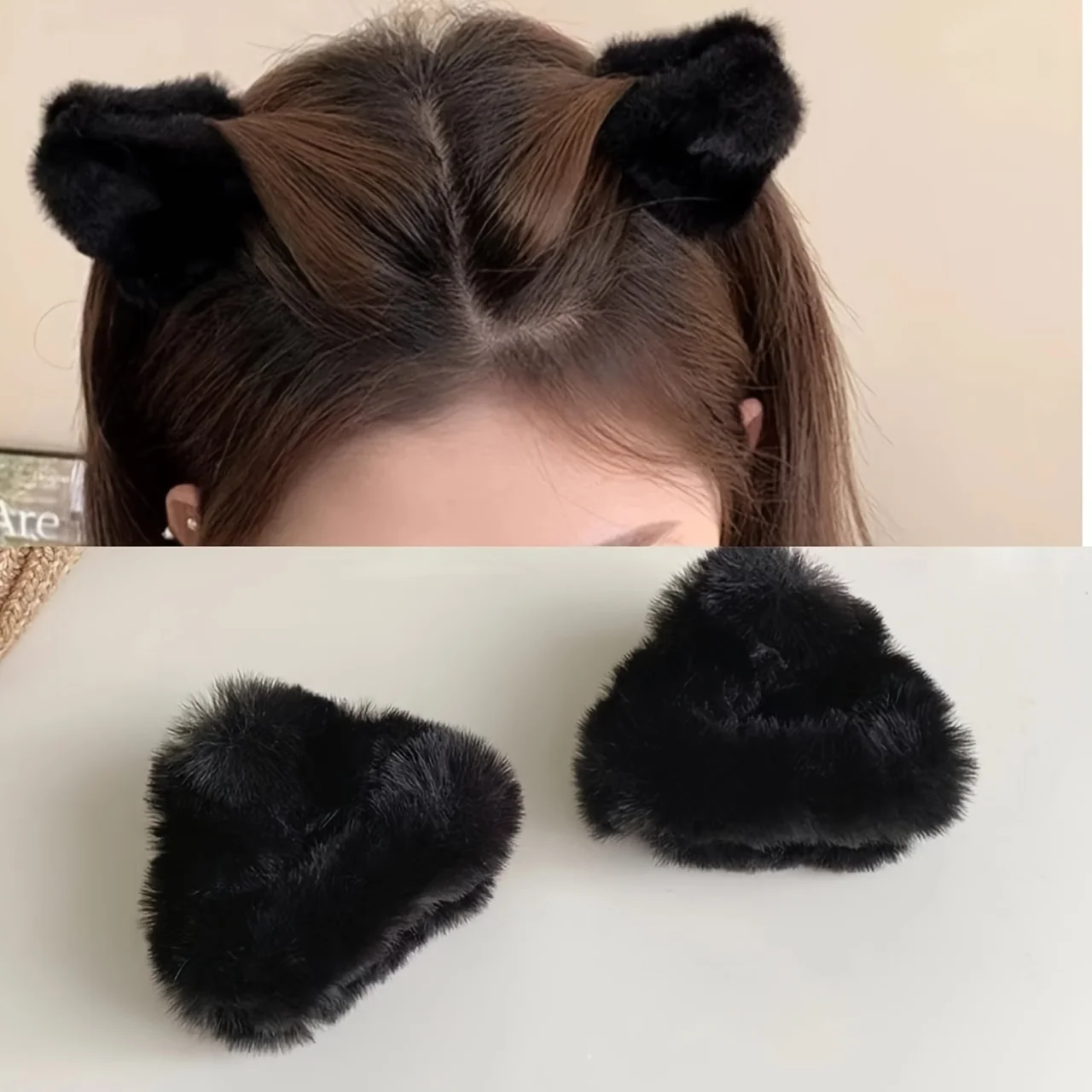 

6-Piece Set of Black Cute Cat Ear-Shaped Hair Clips Suitable for Women in Autumn and Winter, Soft and Sweet Princess Hair Accessories, Side Clips for Bangs and Small Hair Strands, Cute Princess Hair Shark Clips, Hairpins, and Hair Ornaments