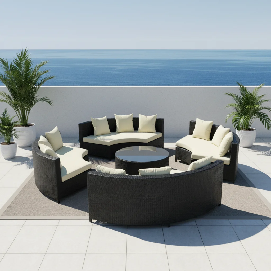 #High Quality Circular Wicker Furniture Pool Side Sofa Set Wicker Courtyard Furniture