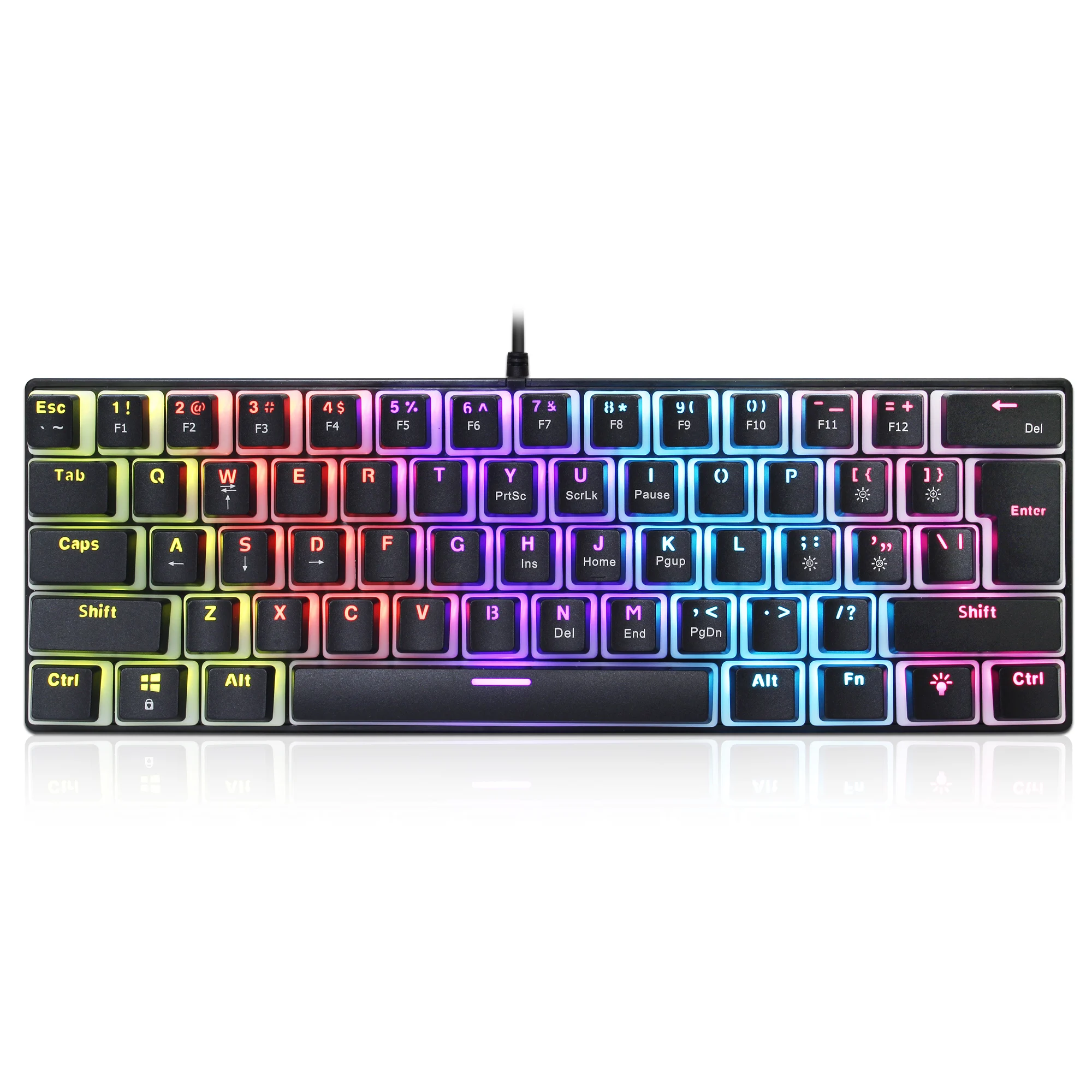 61キー有線メカニカルキーボード、ブルースイッチ、ツートンカラー射出成形プディングキーキャップ、rgbバックライトゲーミングキーボード