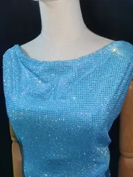 Tela de diamantes de imitación de buena calidad, vestido embellecedor de Strass elástico personalizado, bordado de patio a medida