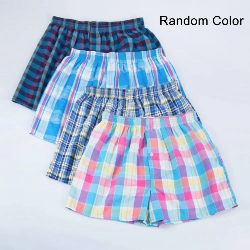 Men Boxers Plaid High Waist Casual Great Stitching Men Briefs for Sleeping