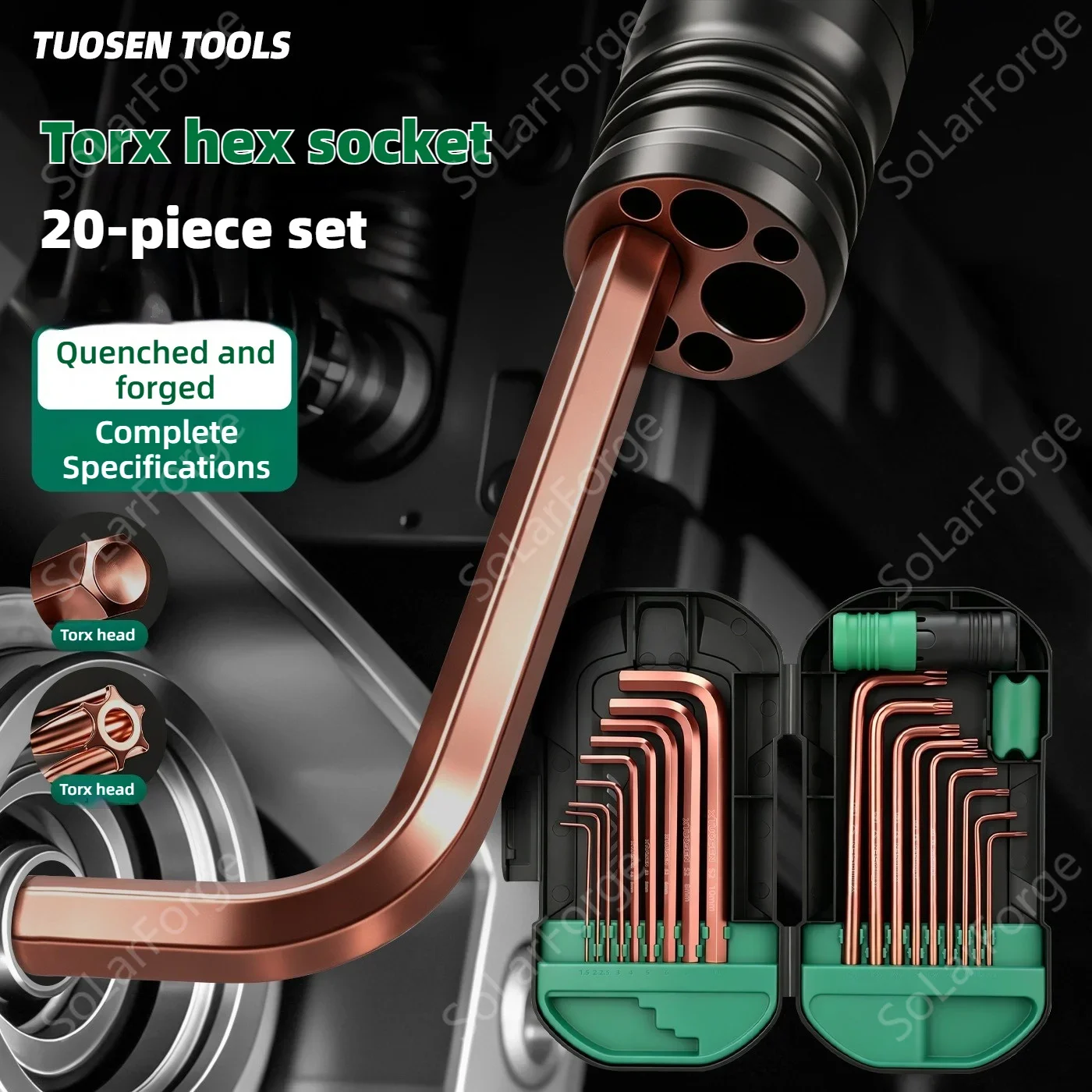 20Pcs S2 Ball End Allen Torx Wrench Set, L-shaped Hex Star Key with Booster Bar, Antique Copper / Black Oxide Finish