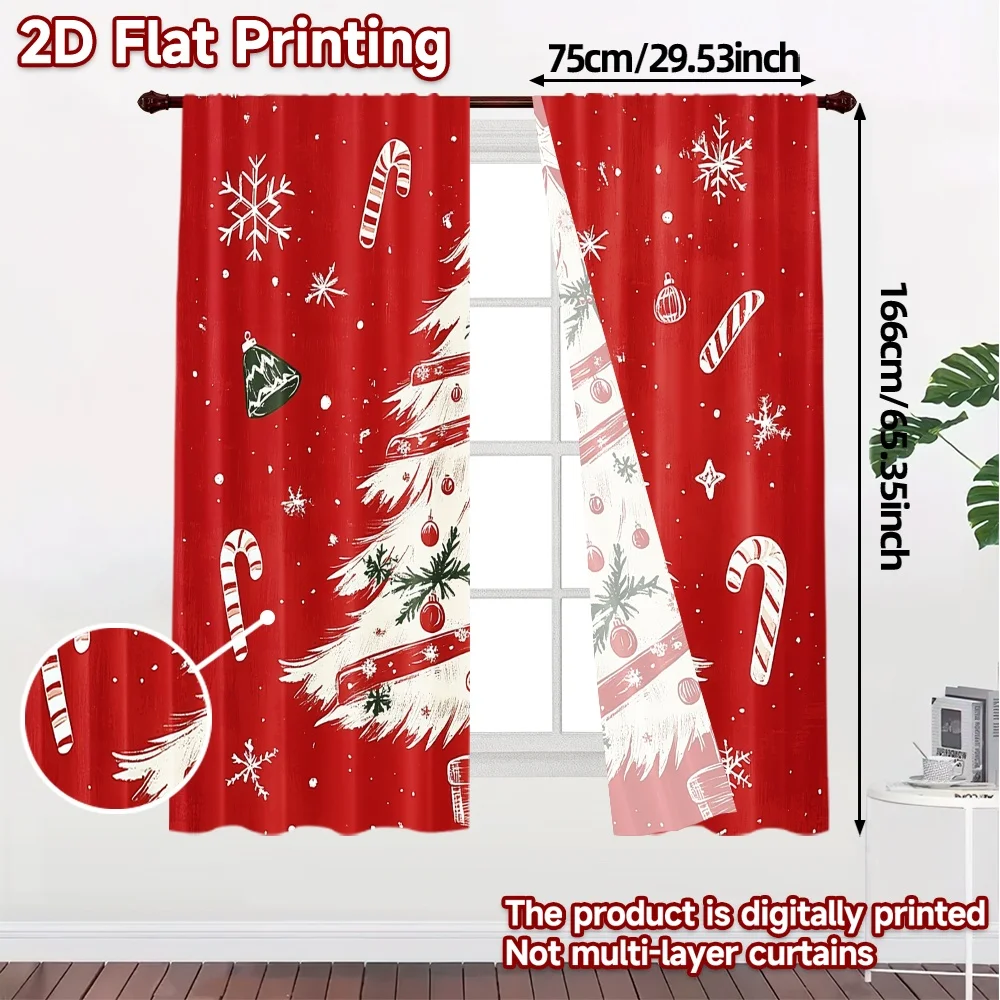 2pcs,Curtains Christmas Tree Ornaments Snowflakes_a (3) Print Popular Curtains Machine Washable Fabric Curtains Holiday Ldeal