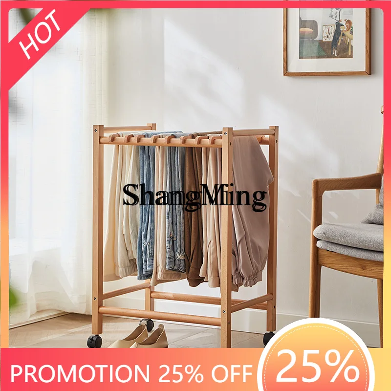 SM floor storage artifact solid wood movable trouser rack non-marking large hanger hanger