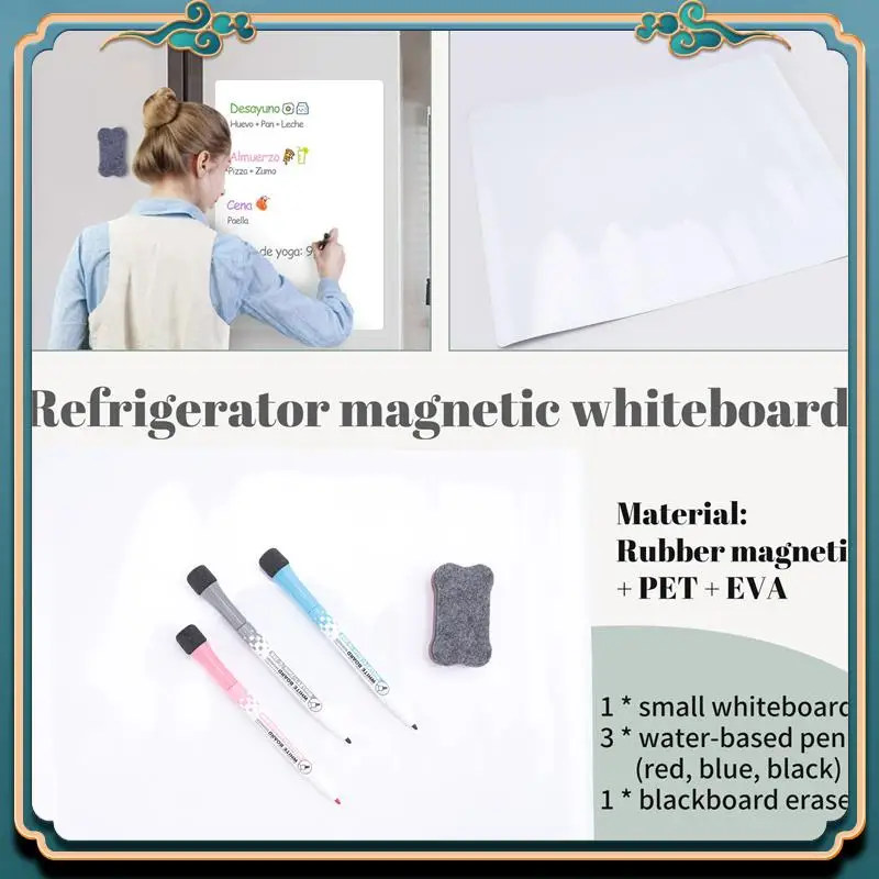 (新品)-冷蔵庫用磁気ドライイレースホワイトボードカレンダー、ペン3本と大きな消しゴム付き、メモ週間計画図面用