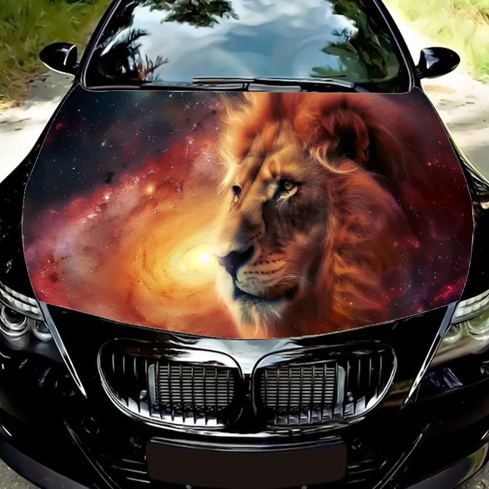 Mysterious Galaxy Starry Sky Lion Car Hood Wrap Color Vinyl Sticker Truck Graphic Bonnet Auto Accessories Decoration Decal Gift